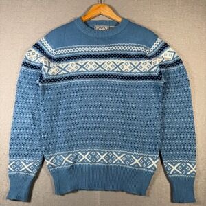 Vintage Bog‎ Sport Mens Blue Fair Isle Knit Sweater Pullover Adult Size Medium